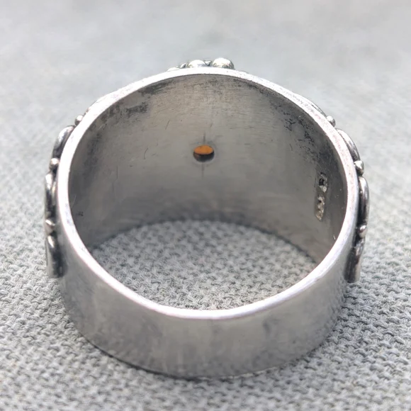 Vintage Bali Suarte Baltic Amber Ring set in Sterling Silver- Size 9.5